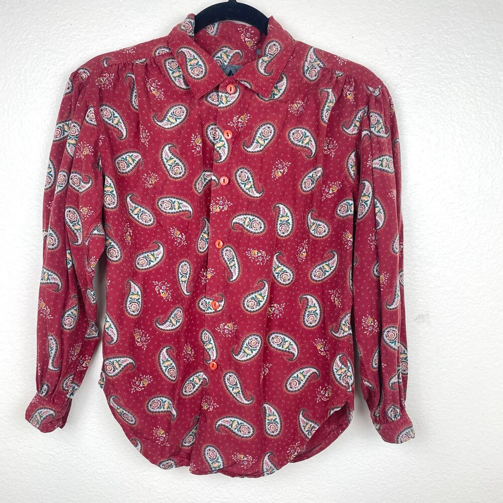 Vintage LizWear Top Sz SP Cottage Twee Paisley Indie Grunge Button Up Artsy Boho